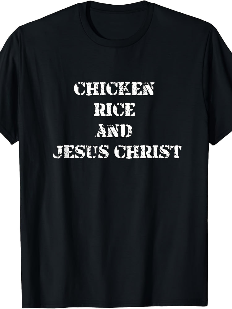Men'S And Women'S T-Shirt, Funny Christian Faith Food Quote, Chicken Rice Christ Text Graphic Tee, Casual Daily Wear Summer Spring Autumn