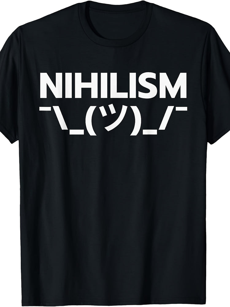 Men'S And Women'S T-Shirt, Nihilism Shrugging Kaomoji Text Graphic, Casual Daily Wear Summer Spring Fall