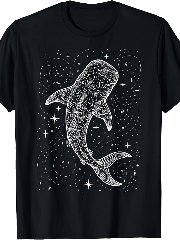 Mystical Style, Men's And Women's T-Shirt, Celestial Whale with Stars And Swirls Design, Casual Wear Summer Season